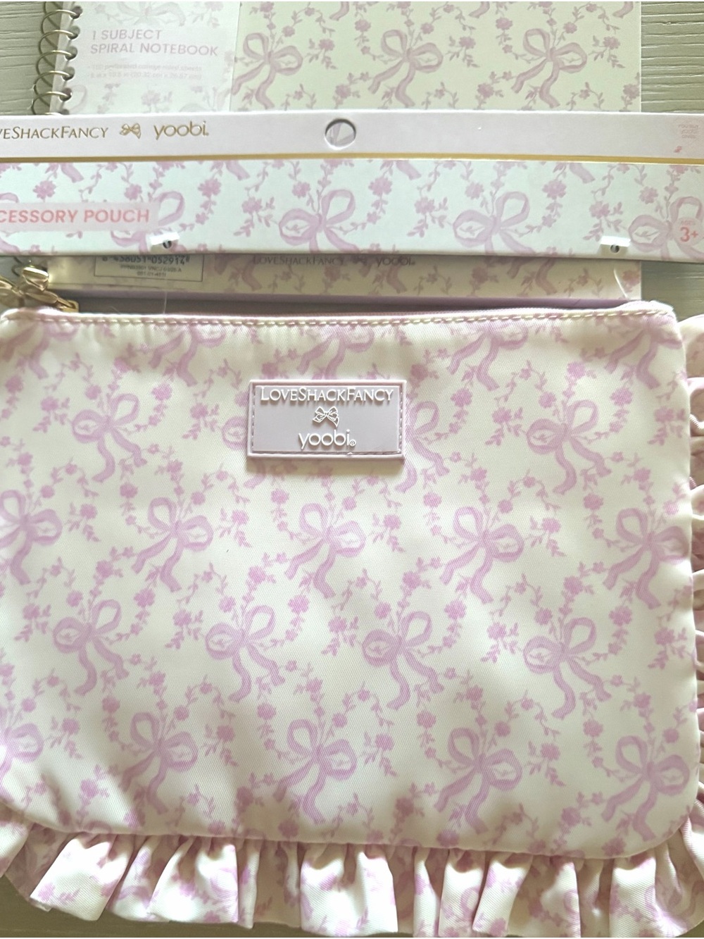 LoveShackFancy/ Target Pink Bow Print Pencil Case CosmeticPouch & notebook